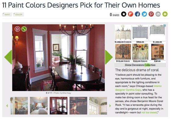 Cynthia featured on BobVila.com "11 Paint Colors Designers Pick for Their Own Homes"