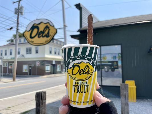 Classic Frozen Lemonade garnished with a Pretzel Rod