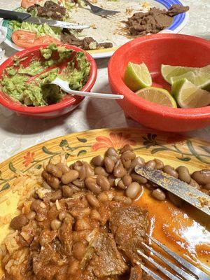 Lomo en Chile de arbol and lomo dinner, fresh Guacamole