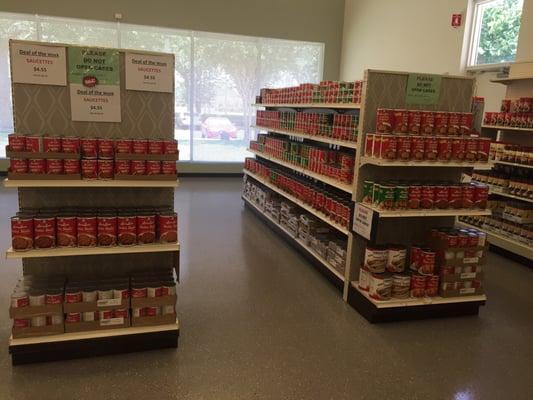 The canned foods section, all vegetarian & vegan