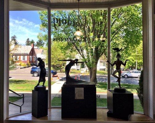 Interior shot of Lenox Visitors Center, Andrew DeVries bronzes installation, Spring/Summer 2017