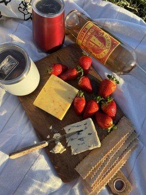 Cheese board ingredients from Shopper's Corner, as well as the wine!