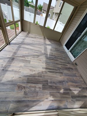 Tile installation in a sun room.