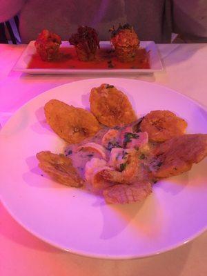 Delicious Shrimp con tostones