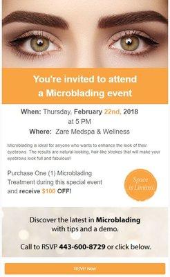 6D Eyebrow Microblading Event on Thursday, 2/22 5p - 7pm