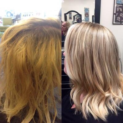 Before and after. She was brassy so we did a beautiful color correction!