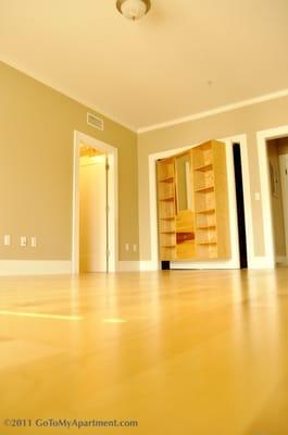 Our studio apartments have massive walk-in-closets with turning doors and hardwood throughout.