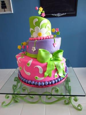 Colorful topsy turvy birthday cake