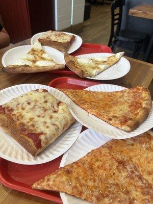 Sicilian pizza, white pizza, & cheese pizza