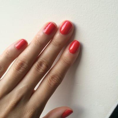 This is Essie's polish called Fifth Avenue. Very clean and well done job by the salon. :)