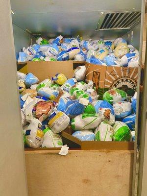 Our freezer after the Lincoln Fire Department's 9th Annual Turkey Drive! These turkeys will be given away for holiday meals.