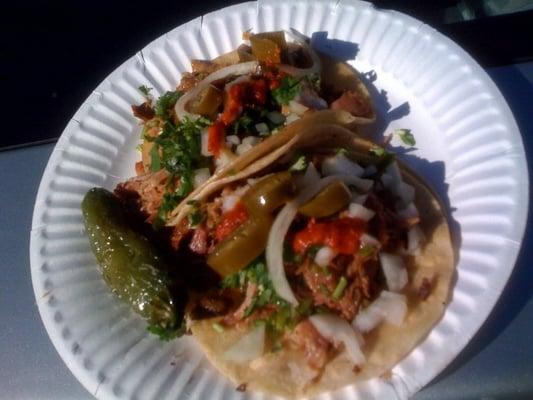 Fried Jalapeno and 2 Carnitas Tacos.