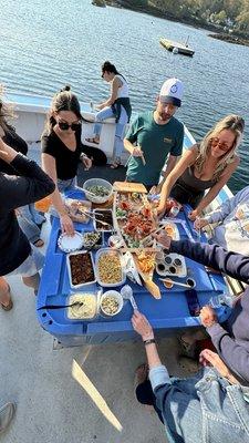 Sushi boat along with pulled pork and lots of fixings!!