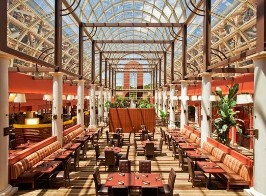 The Grande Cafe's beautiful atrium view at the Sheraton Orlando North.