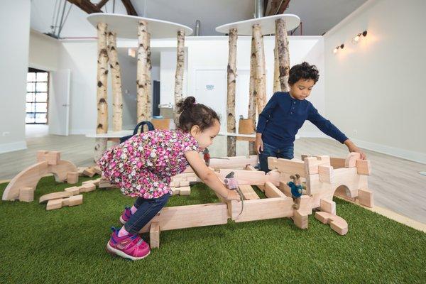 Block building in the gross motor room.