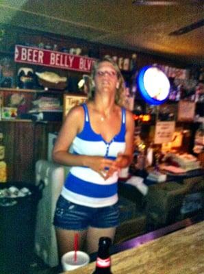 Sondra F. tending bar for the night,