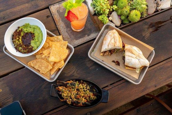 Guacamole with Chapulines, Carrots, Cuban Torta