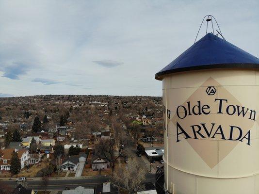 Drone view in Olde Town Arvada.