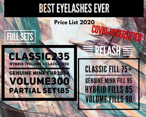 Small price list of Lash options for your quick reference.