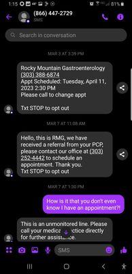 Spam AFTER I made appointment. No way to stop unless I stop ALL messages.