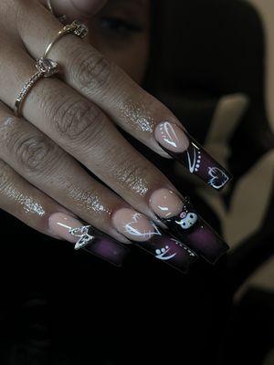 Long acrylic nails with French airbrush