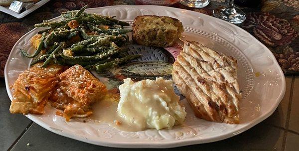 Tday Dinner for 2. Pic of half the turkey breast & stuffing & none of the rolls & cranberry.