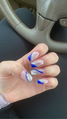 Blue & white nails