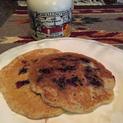 Celebrated my first delivery of Walling's Maple Syrup with gluten-free blueberry pancakes for dinner!