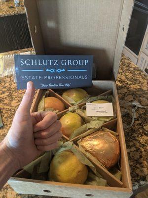 Thanksgiving gift for our awesome clients!  Harry and David pears!