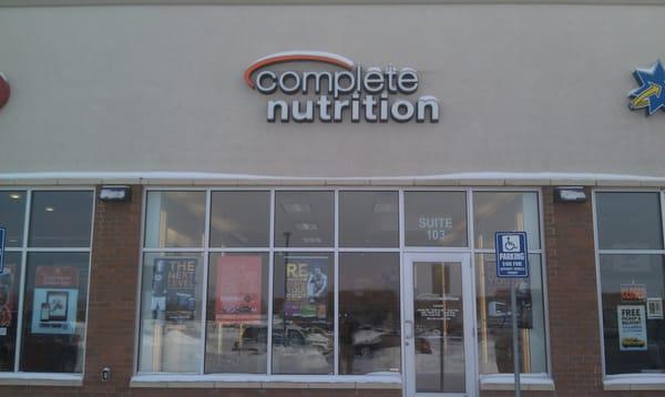 Complete Nutrition!  Located on Main Street between Cartridge World and Cold Stone in the Hastings Shopping Center.