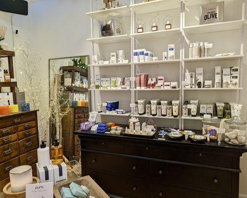 Shelves of skincare products