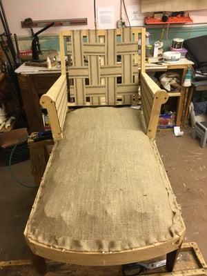 Chaise lounge, springs re-tied with new burlap cover.