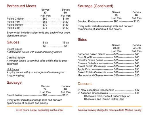 Bulk Carry-Out Menu