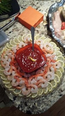 Nice shrimp cocktail platter for a private party.