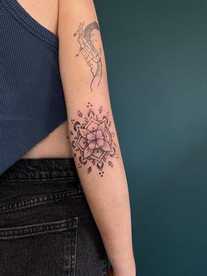 Elbow mandala tattoo