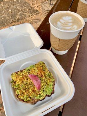 Avocado toast and caramel latte