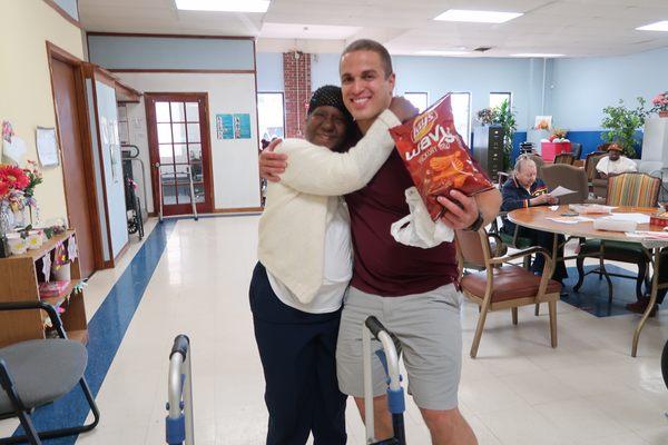 Victor knows Ms. Erma loves her barbeque potato chips!