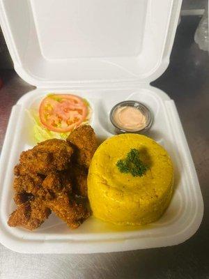 Chicharrones de Pollo con Mofongo / Fried Chicken Chunks with Mofongo