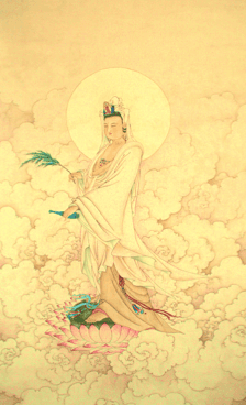 Junia's calligraphy painting on silk of Guan Yin Bodhisattva (Avalokitesvara), the Goddess of Compassion