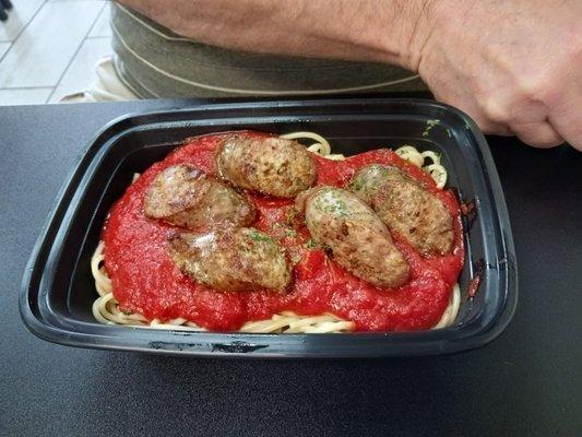 Sausage with spaghetti