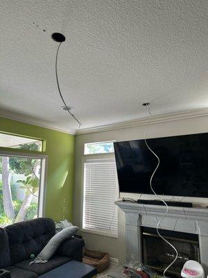 In process- running new electrical to add a ceiling fan to this living room.