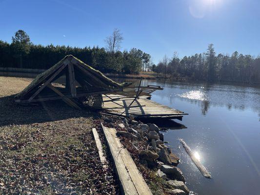 Dock roof collapsed due to high winds.