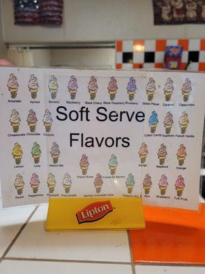 Ice cream flavors. Can mix two together.