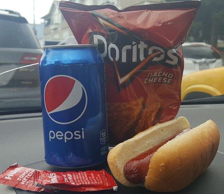 Breakfast/Lunch before 1645 Edmonds ferry, minus the Pepsi (hot dog combo $7, 6/13/22)