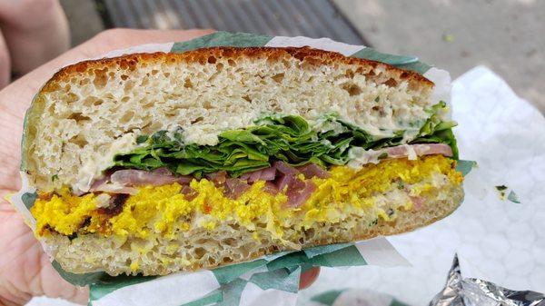 Curry tofu bungle ($10), vegan by default. Meh. Bread was good. But curry was sweet. Would have been better as a tofu slab, w/vegan bacon.