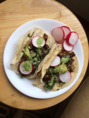 With the radishes and the delicious avocado cilantro sauce