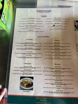 Front of menu