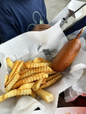 Kids corn dog and fries