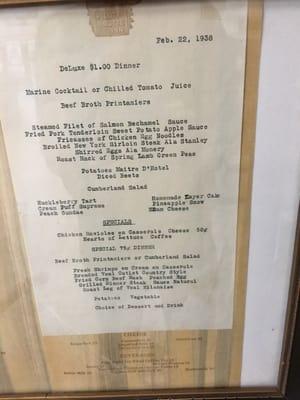 1938 menu from Pilot Butte Inn