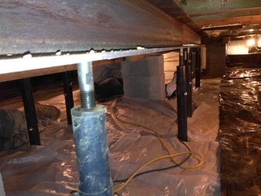 Steel girders in crawl space to support floor system, Center beam repair crawl space